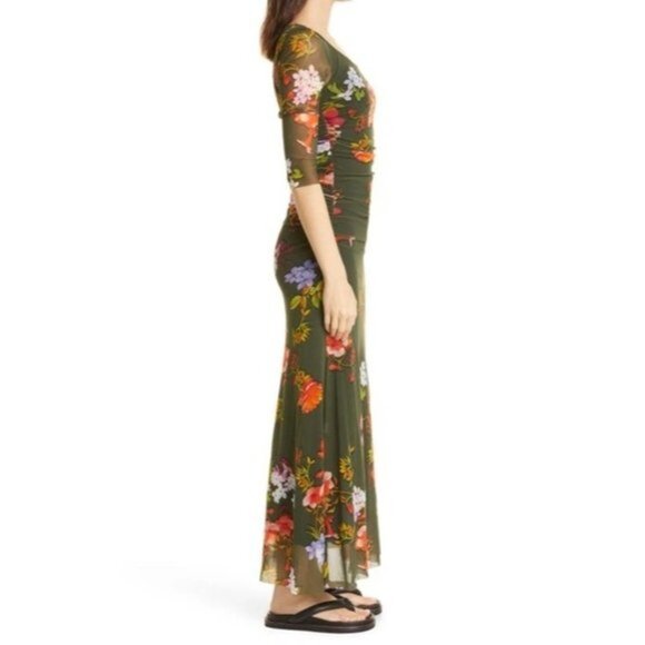 NWOT FUZZI Ruched Scoop Neck flower maxi dress size XXS - Picture 3 of 10